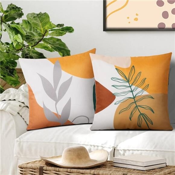 Modern Abstract Boho Throw Pillow Covers 18x18Set of 4Burnt Orange Pillow Covers - Picture 2 of 6